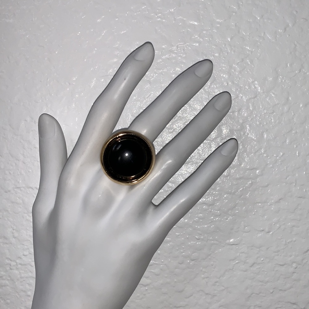HOUSE of HARLOW black onyx resin oval goldtone ring 5 6 7 8 - Picture 6 of 9